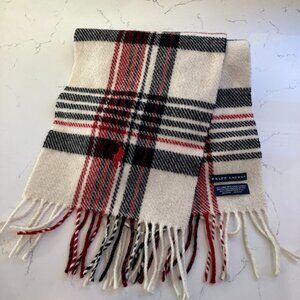Vintage Polo Ralph Lauren Scarf Mens 100% Lambswool Big Black White Pony Italy